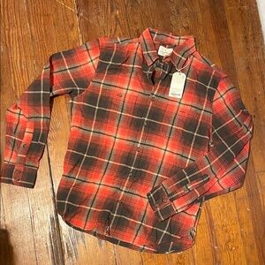 Classic Red/Beige Plaid Flannel Men's Shirt